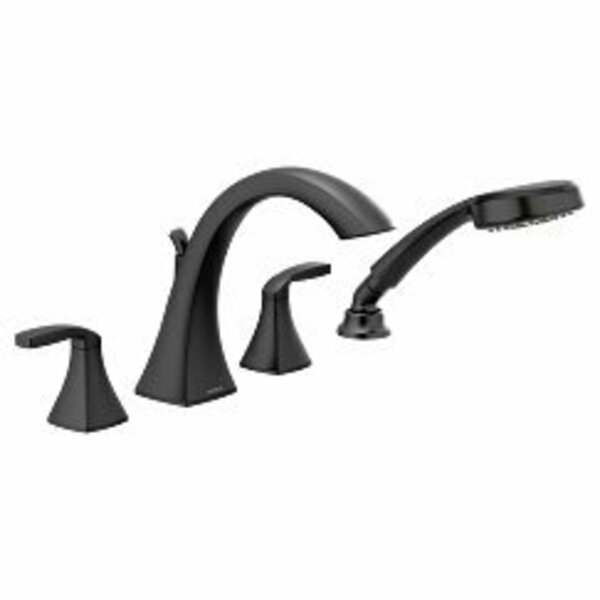 Moen Voss Two-Handle Roman Tub Faucet with Handshower in Matte Black T694BL